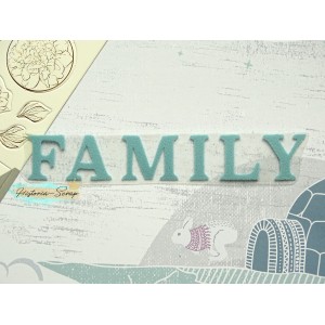 Надпись из термотрансфера "Family", цвет голубой флок, ширина 130 мм